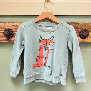 Bobo Choses Kids Fox Graphic Sweatshirt Sage Green Pullover Size 4-5Y